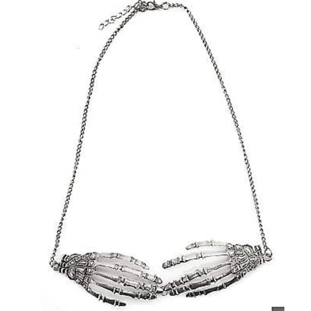 Hot Topic Halloween Day of the Dead Gothic Silver Skeleton Hand Necklace Women's